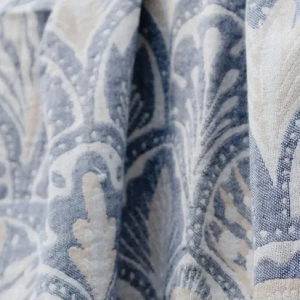 DECO SUCCULENTS in Blues Loom Weave Organic Cotton Set of 4  Curtains Tapestries